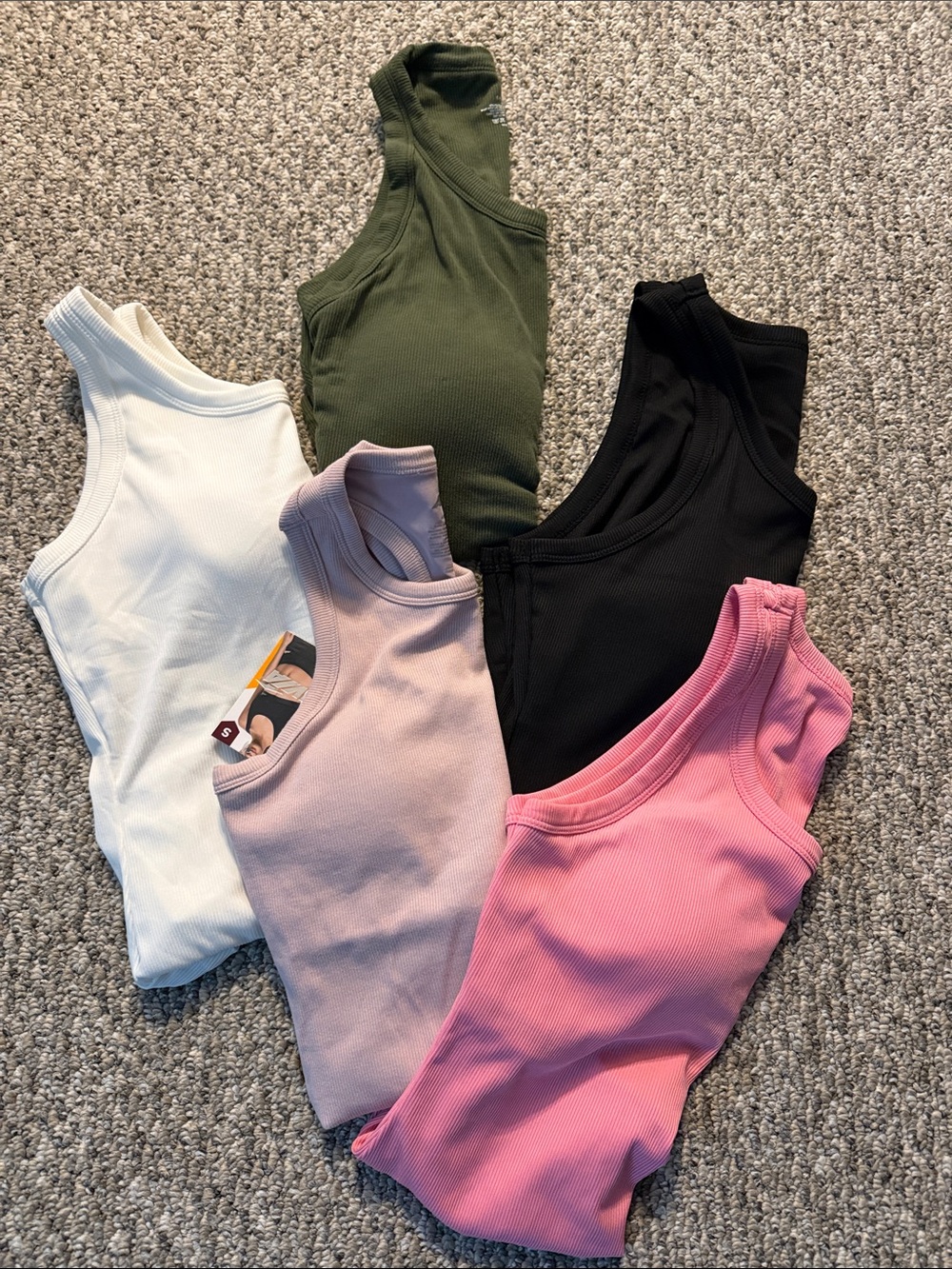 SHEIN Ribbed Tank Top Set — White, Olive, Black, Mauve, Pink